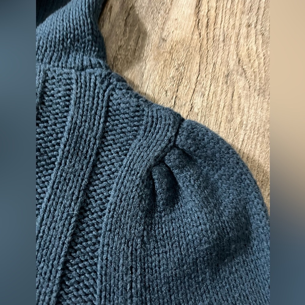Love Rocks Midnight Blue Hooded Button Down Cableknit Cropped Sweater - M - Picture 6 of 12
